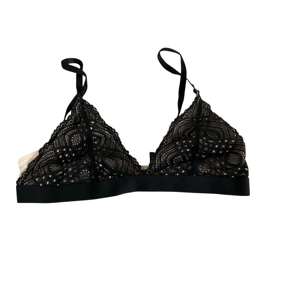 Pepper Lace Bralette Women Medium Black Beige Triangle Wireless Unlined Bra
